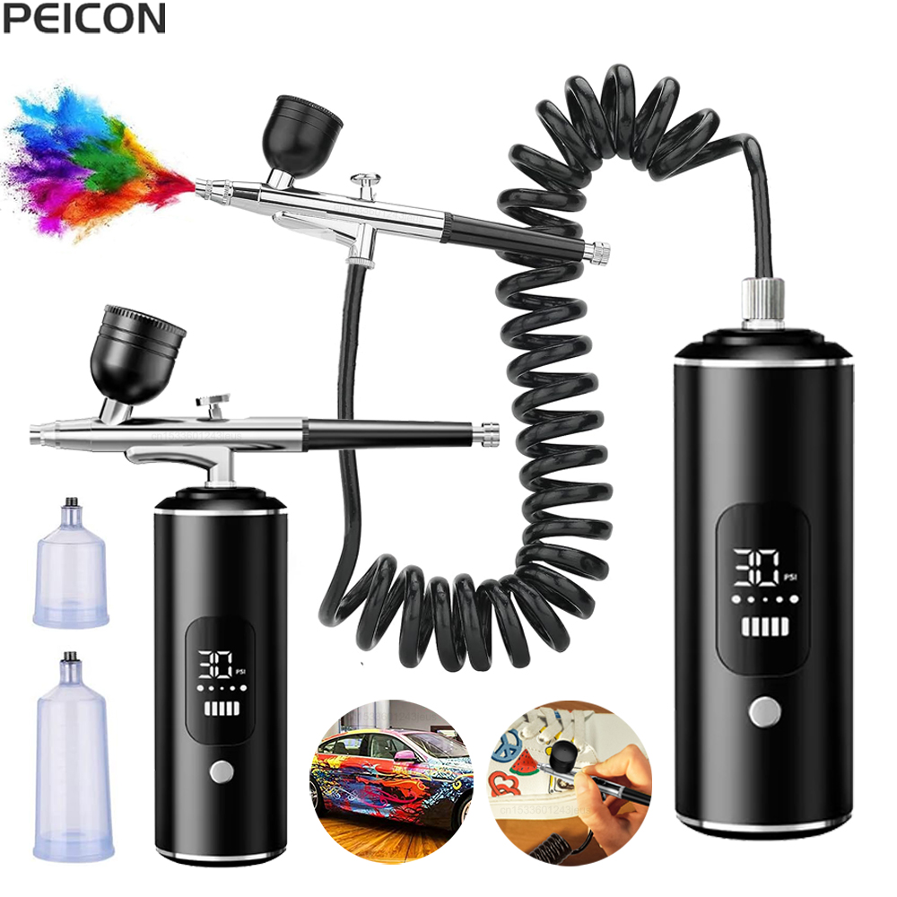 البخاخة مع ضاغط البخاخة المحمو - مراجعة Airbrush Kit With Mini Compressor وسعره