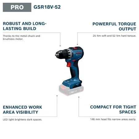 مثقاب بوسش GSR 18V-52 PRO لاسل - مراجعة Brushless Cordless Electric Drill 18V وسعره