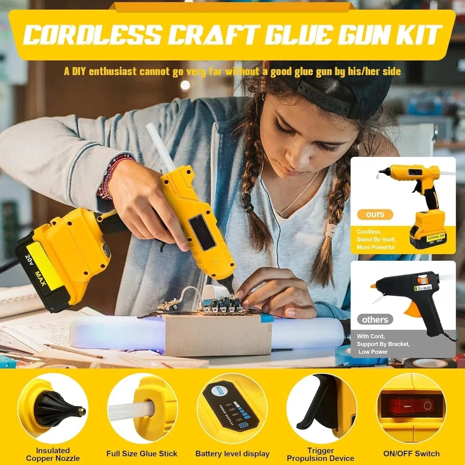 مسدس غراء كهربائي من VESMATITY - مراجعة Hot Melt Glue Gun Cordless وسعره