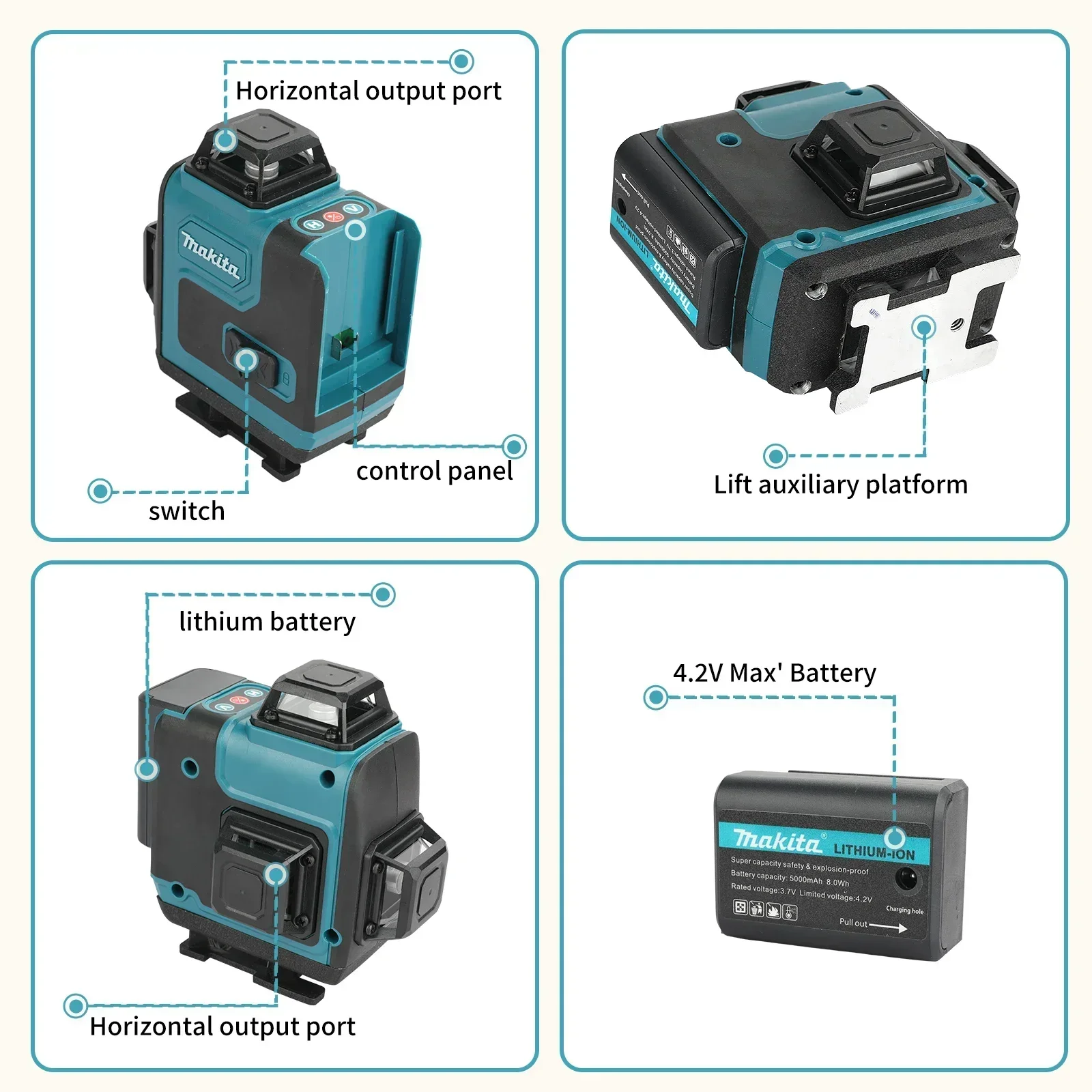 بطارية ماكيتا 40 فولت بسعة 5.0 - مراجعة Laser Level 16 Lines 4D Green وسعره